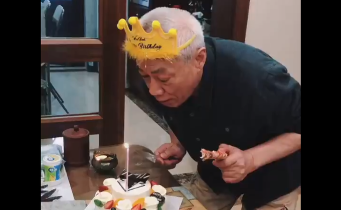 社交平台上流传一段中共红二代、大陆退休地产商任志强过生日的视频。(图片来源:推特视频截图)